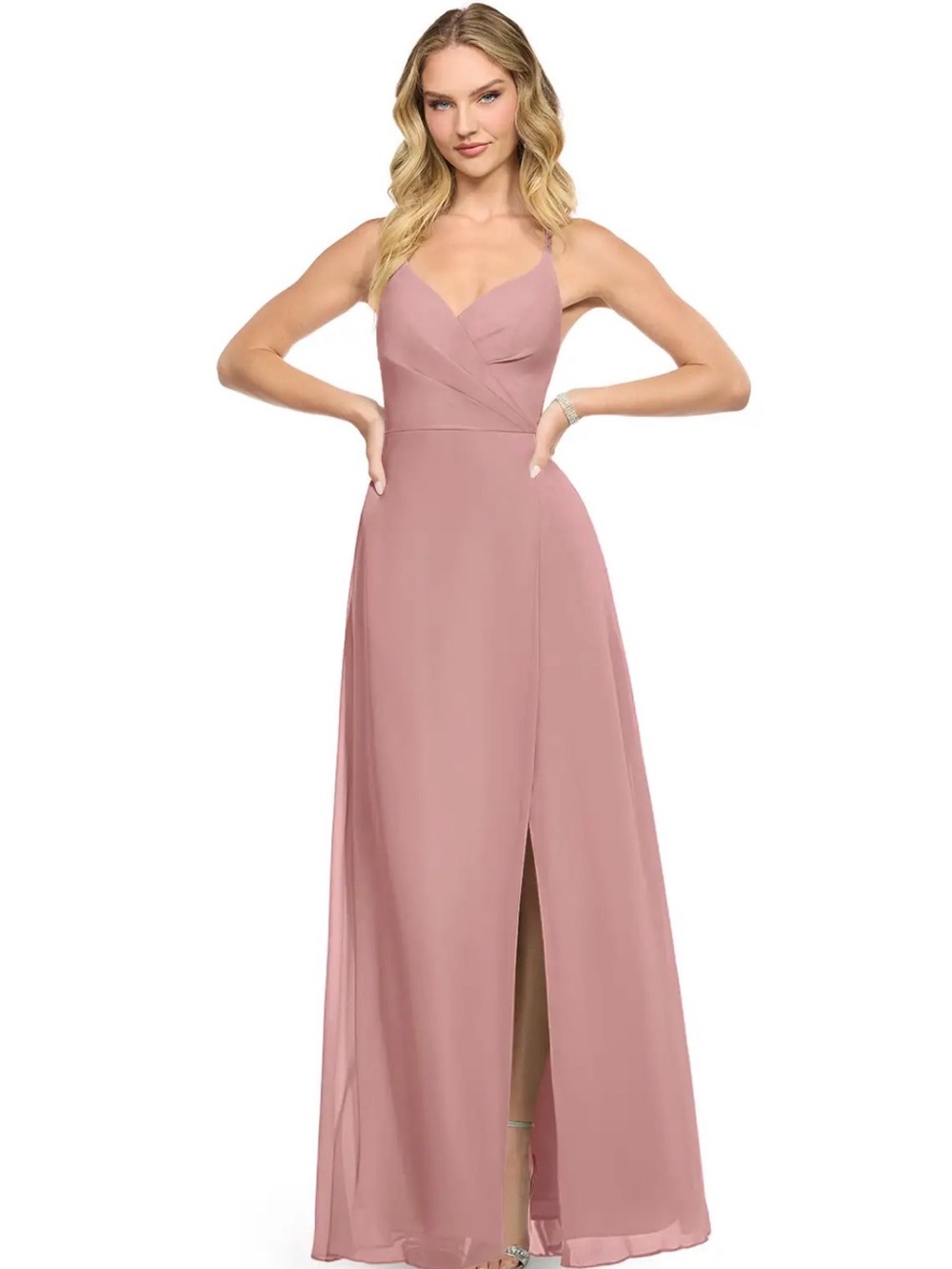 Azazie Davis bridesmaid
Dusty Rose A-Line V-Neck Chiffon Dress size A2